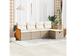 Vidaxl 5 Pcs Conjunto De Sofás P/ Jardim Com Almofadões Vime Pe Bege