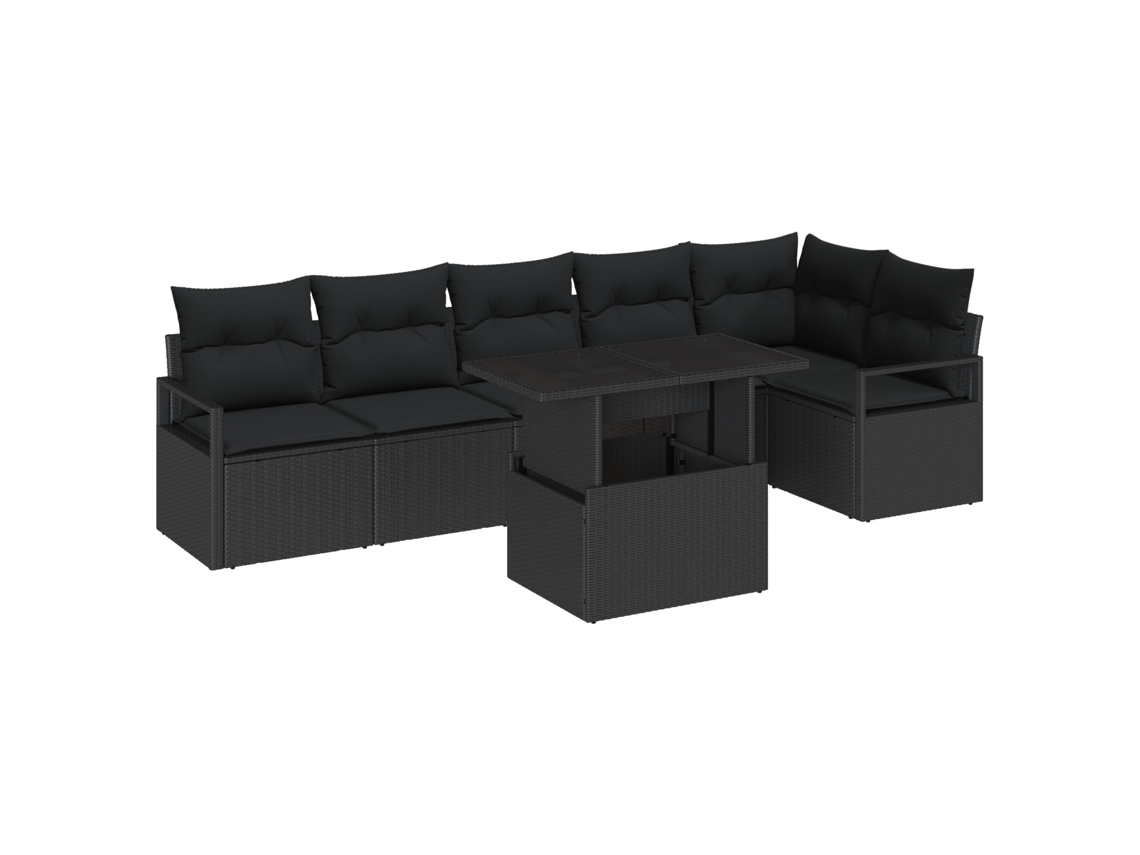 Conjunto 7 Conjunto De Móveis De Jardim Vidaxl Preto Vime Pe (287 X 122 X 85 Cm)