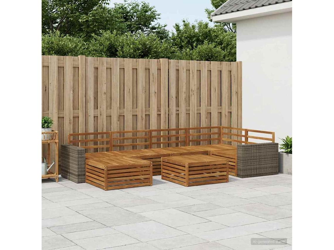 Vidaxl Conjunto De Sofás Para Exterior 7 Pcs Natural