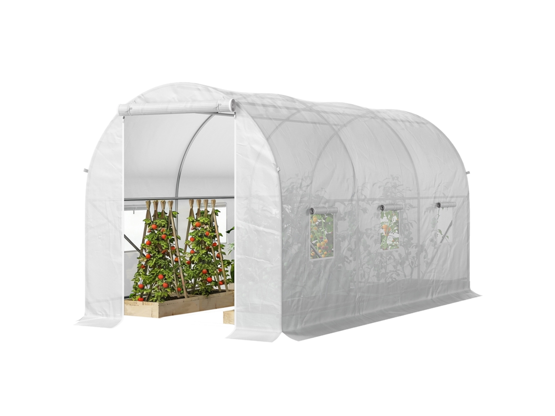 Fogão Em Túnel Anti-UV 3,5x2x2 M Com 6 Janelas Macho E Porta Enrolável Ziper Branco