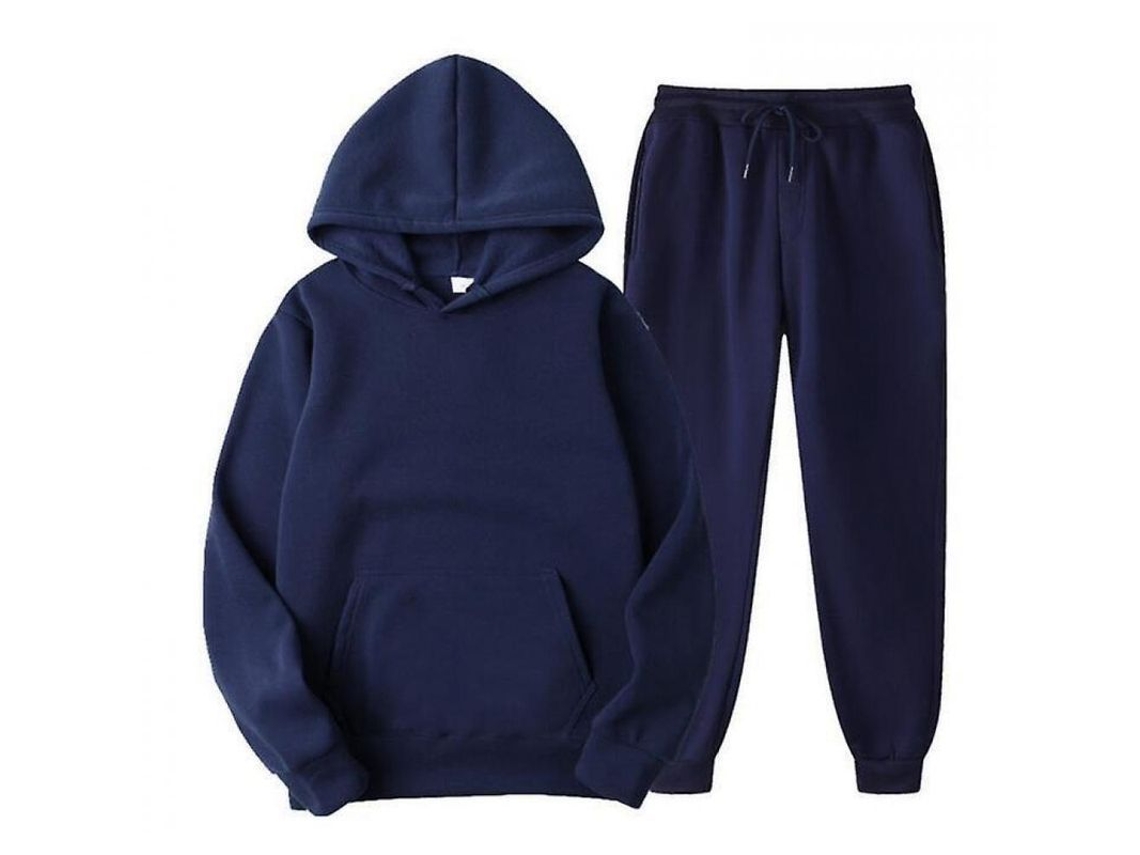 2026 conjunto de Sudadera com Capuz e Calças Esportivas Masculino Casual de Cor Solida Manga Longa Vwh M Azul Marino