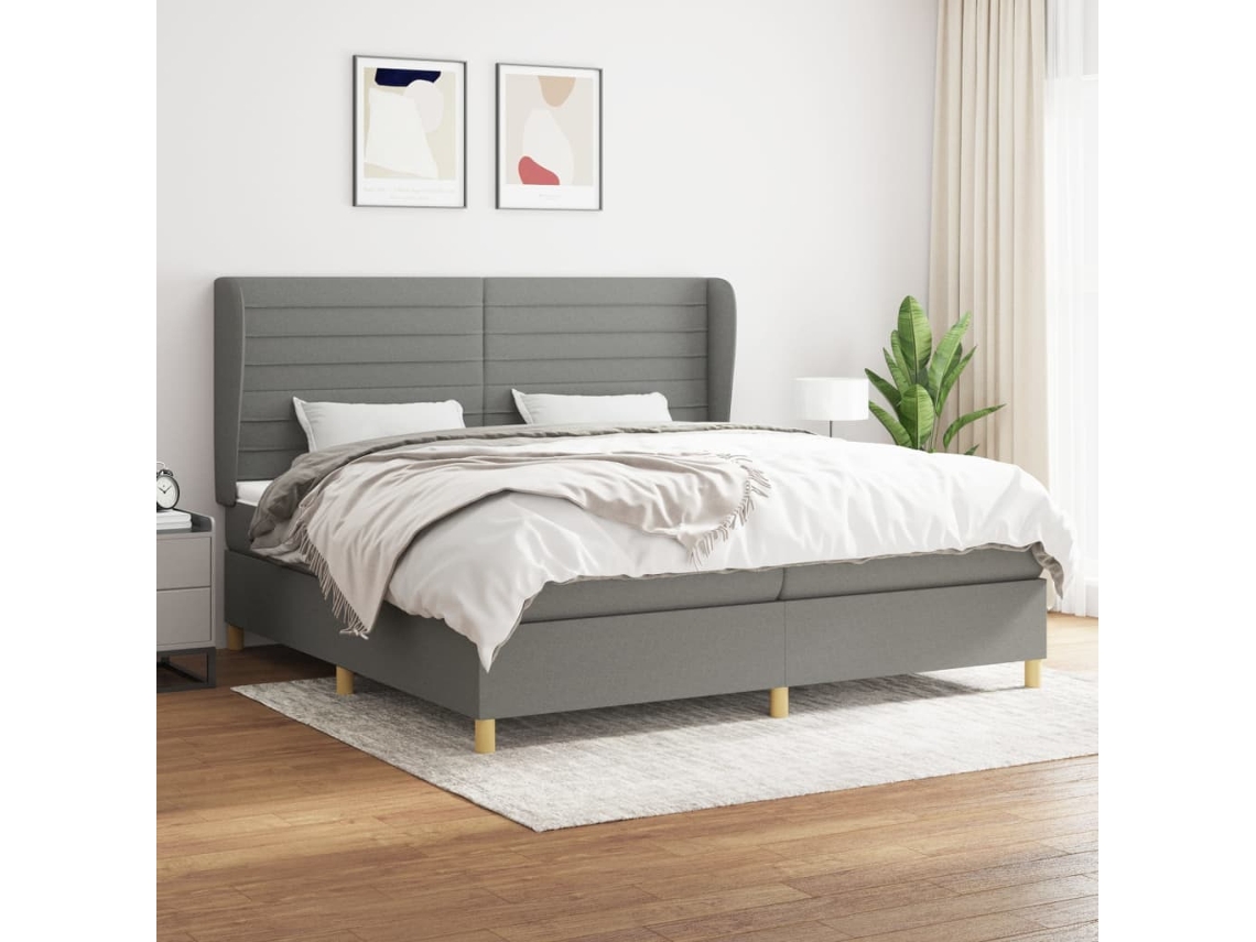 Vidaxl Cama Com Molas/colchão 200x200 Cm Tecido Cinzento-escuro