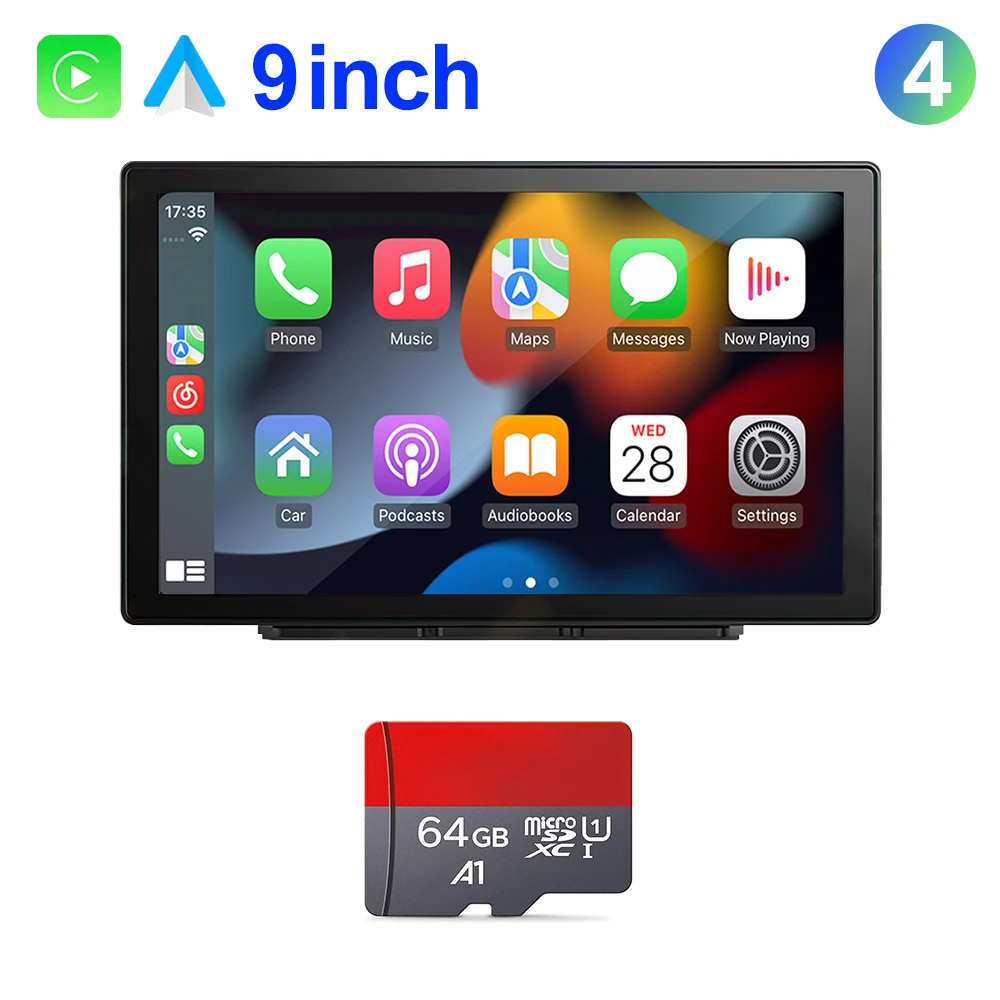 Sistema Multimídia Portátil Carplay Para Carro (9 Polegadas, 64 Gb), Tela Grande Sem Fio De 9 Polegadas Com Som Estéreo.