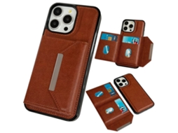 Suporte Casa Para Iphone 15 Pro Pele Sintética Com Porta-cartões Castanho