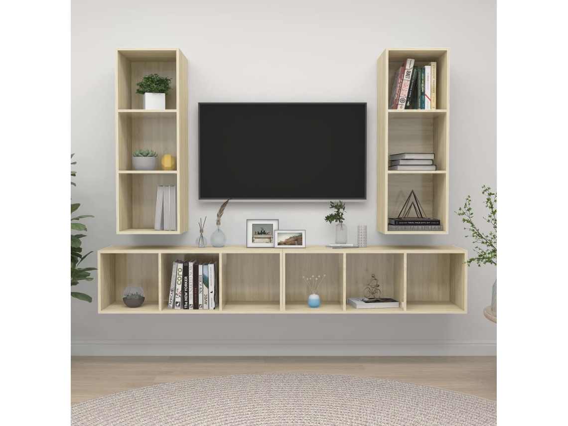 Vidaxl Armários de Parede P/ Tv 4pcs Derivados Madeira Carvalho Sonoma