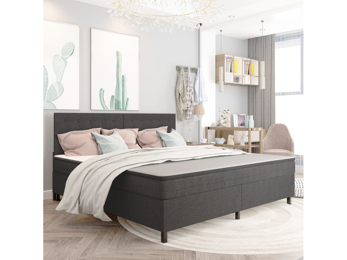 Cama Boxspring 200x200 Cm Tecido Cinzento-escuro