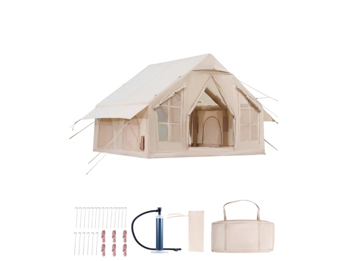 Tenda De Campismo Insuflável 3x3m Para 6 Pessoas Com Estrutura Em Pvc, Janelas Em Rede E Resistência Ao Vento Tekmaquinas