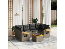Vidaxl 7 Pcs Conjunto Sofás P/ Jardim C/ Almofadões Vime Pe Cinzento