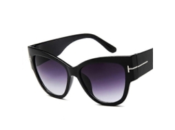 Óculos de Sol Feminino Estilo Olho De Gato, Marca Tom Fashion 2023, Com Armação Grande, Estilo Olho De Gato, Uv400, Preto E Cinza