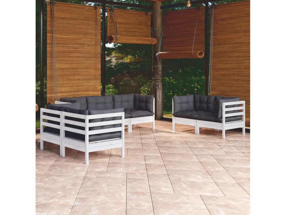 7 Pcs Conjunto Lounge De Jardim C/ Almofadões Pinho Maciço Dkd Home Decor