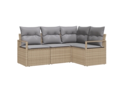 Conjunto 4 Conjunto De Sofá De Jardim Vidaxl Bege Vime Pe (177 X 122 X 85 Cm)