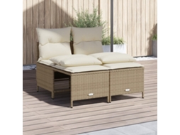 Vidaxl 4 Pcs Conjunto De Sofás Para Jardim C/ Almofadões Vime Pe Bege