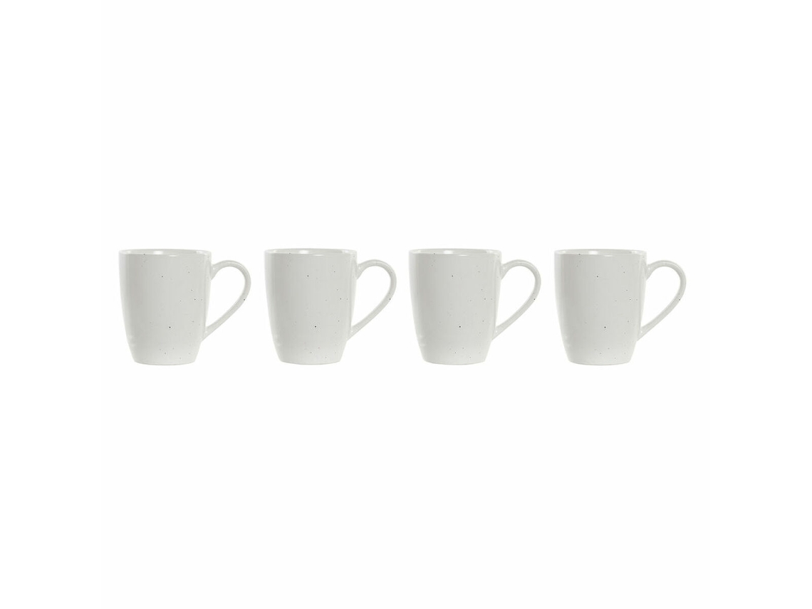 Conjunto De 4 Canecas Dkd Home Decor Natural Madeira Da Borracha Branco Grés (300 Ml)