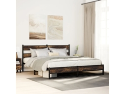 Vidaxl Estrutura De Cama Sem Colchão 193x203cm Metal Carvalho Fumado