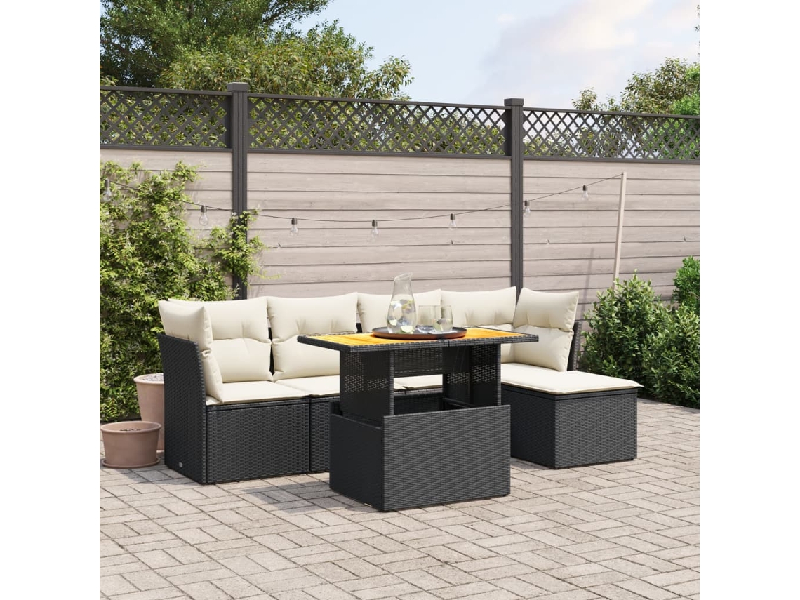 Vidaxl 6 Pcs Conjunto Sofás De Jardim C/ Almofadões Vime Pe Preto