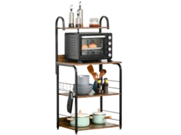 Prateleira de Cozinha BTFORUS 4 níveis com ganchos, suporte para micro-ondas, 60x40x125cm, marrom rústico e preto