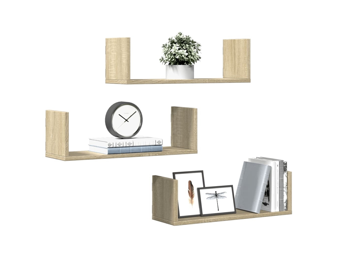 Vidaxl Prateleiras De Parede 3 Pcs Derivados Madeira Carvalho Sonoma