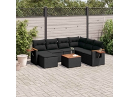 Vidaxl 8 Pcs Conjunto Sofás De Jardim Com Almofadões Vime Pe Preto