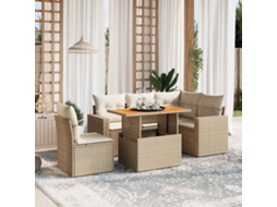 Vidaxl 6 Pcs Conjunto De Sofás P/ Jardim Com Almofadões Vime Pe Bege