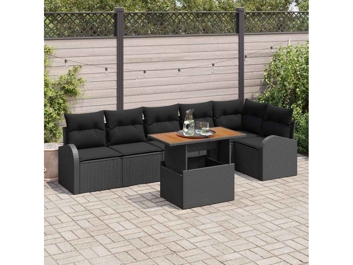 Vidaxl Conjunto De Sofá De Jardim 7 Unid. Preto Rattan Sintético