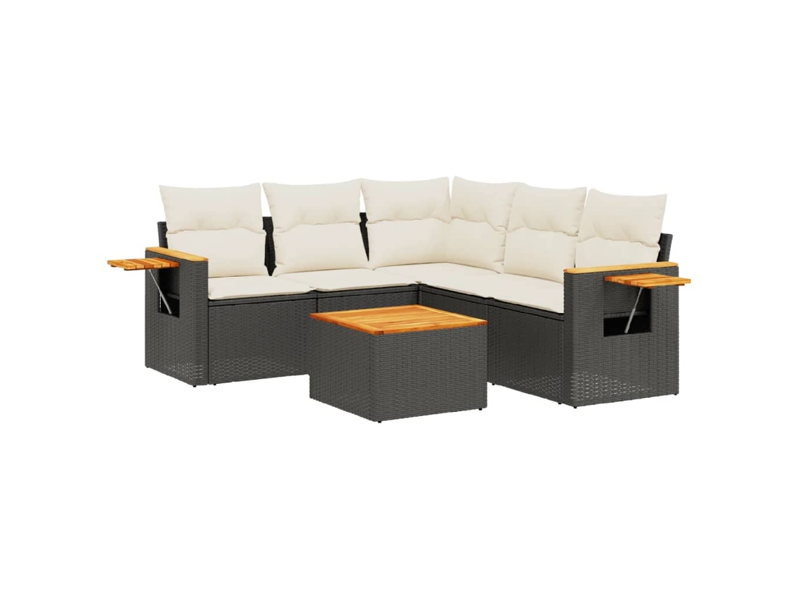 Conjunto Sofás de Jardim 6 Pcs com Almofadões Vime Pe Preto MAISON EXCLUSIVE (6 pcs)
