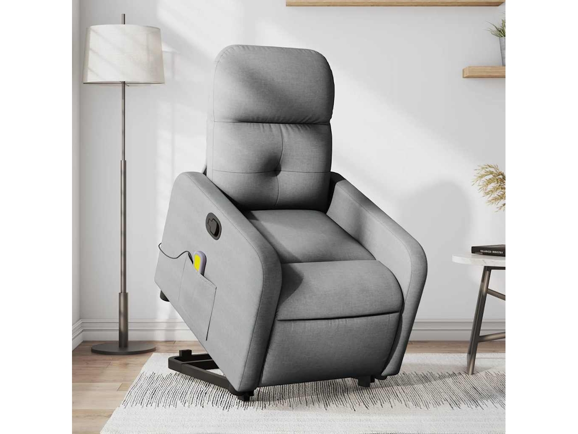 Vidaxl Poltrona Reclinável Massagens Tecido Cinzento-claro