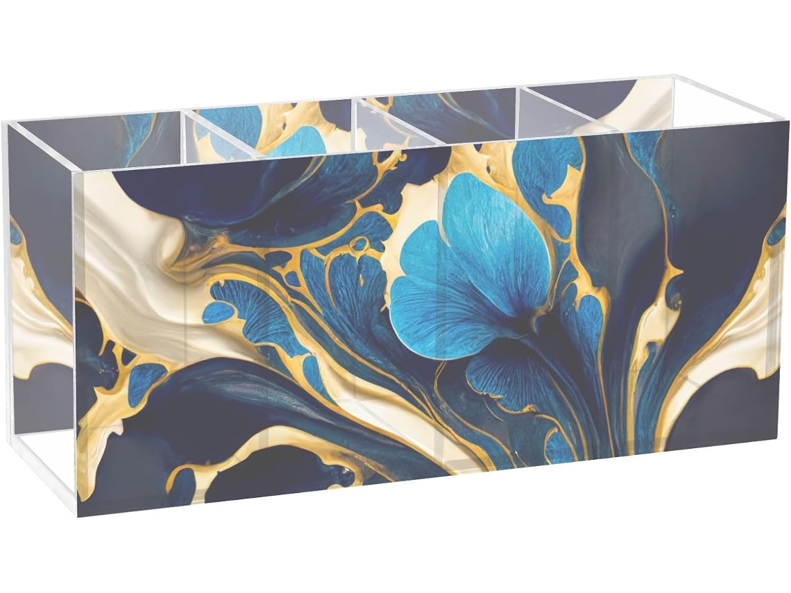 Porta canetas de Acrílico Frodotgv para Mesa, Arte Abstrata, Ondas Organizador Artigos Papelaria Transparent