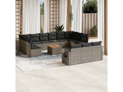 14 Pcs Conjunto Sofás P/ Jardim C/ Almofadões Vime Pe Cinza Dkd Home Decor