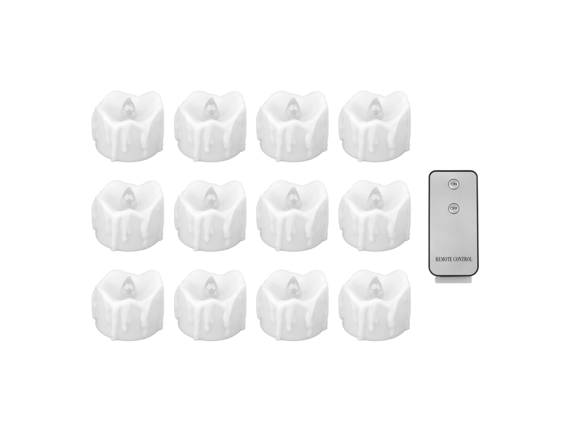 12 Velas de Chá Elétricas Led Sem Chama Branco Quente com Controle Remoto Decor Halloween Casamento | S/MARCA