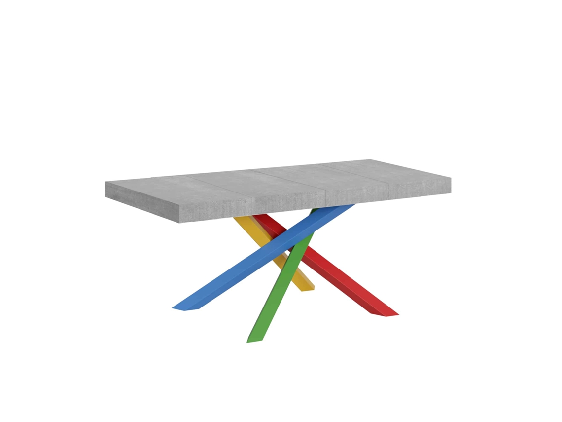 Mesa Extensível 140/400x90 Cm Volantis Premium Cimento Pernas Multicoloridas 4/b Itamoby