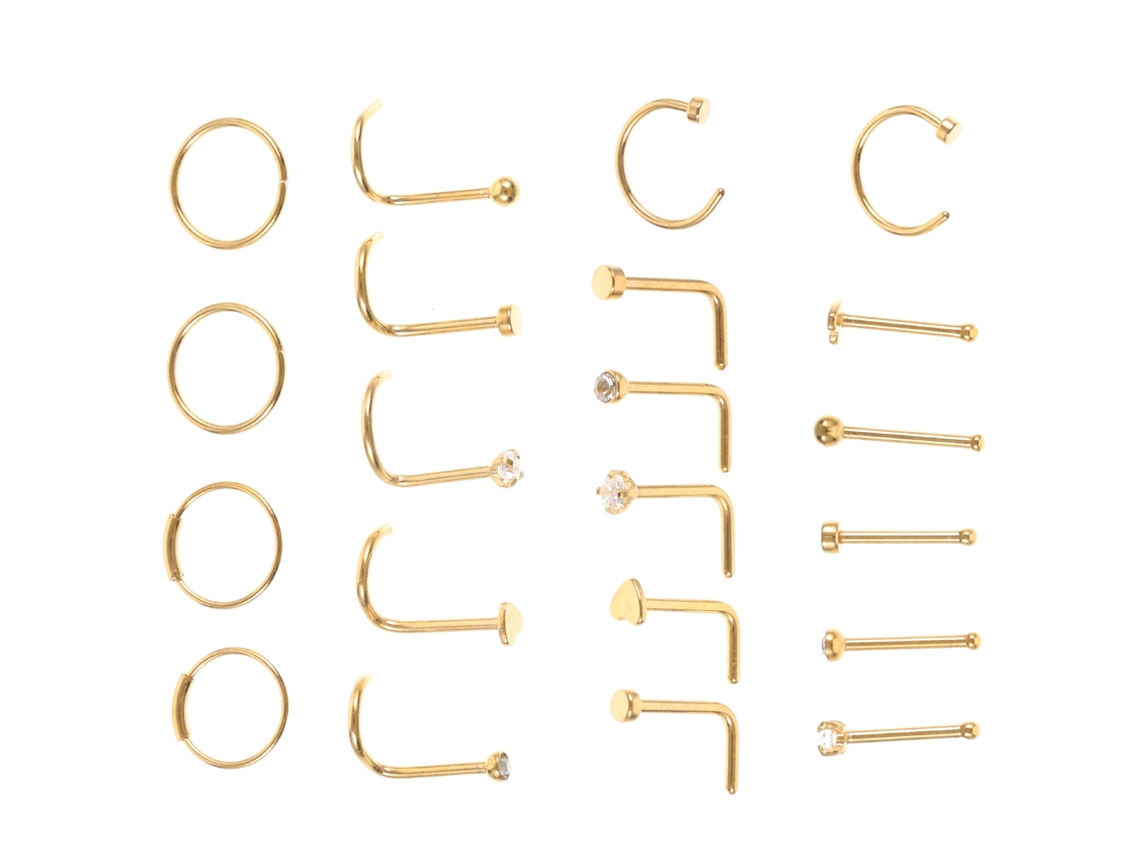 Conjunto de 21 piercings de nariz, joias corporais femininas, piercings, presentes de Natal e elásticos de cabelo para o Dia dos Namorados.