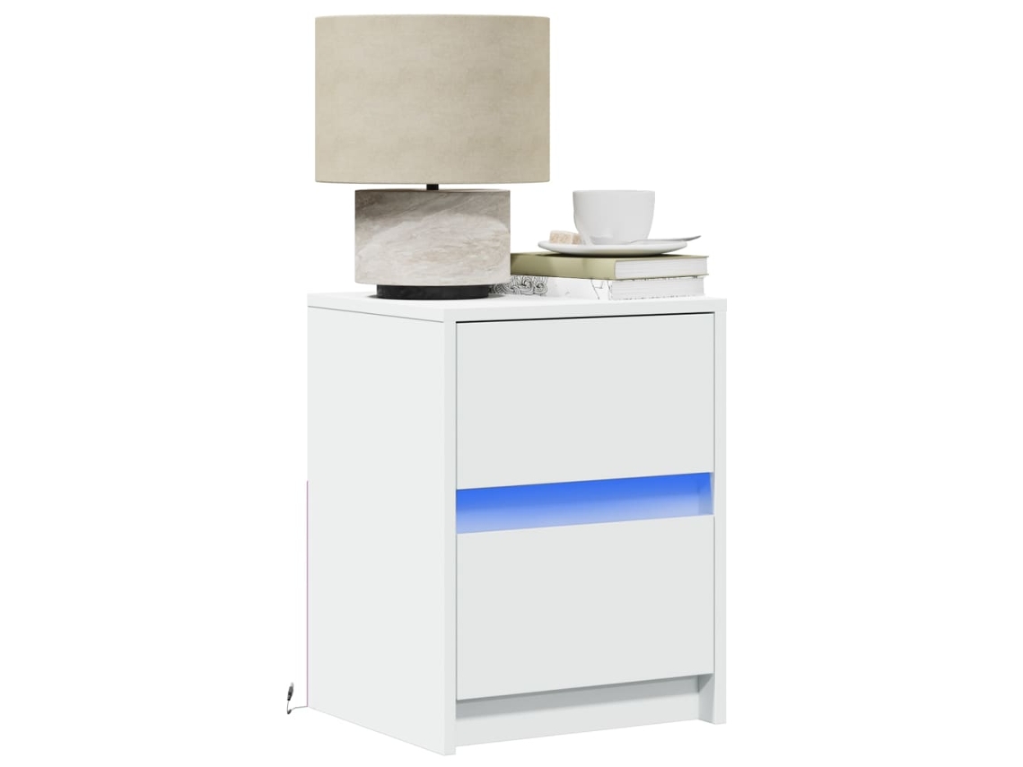 Vidaxl Mesas De Cabeceira C/ Luzes Led 2 Pcs Derivados Madeira Branco