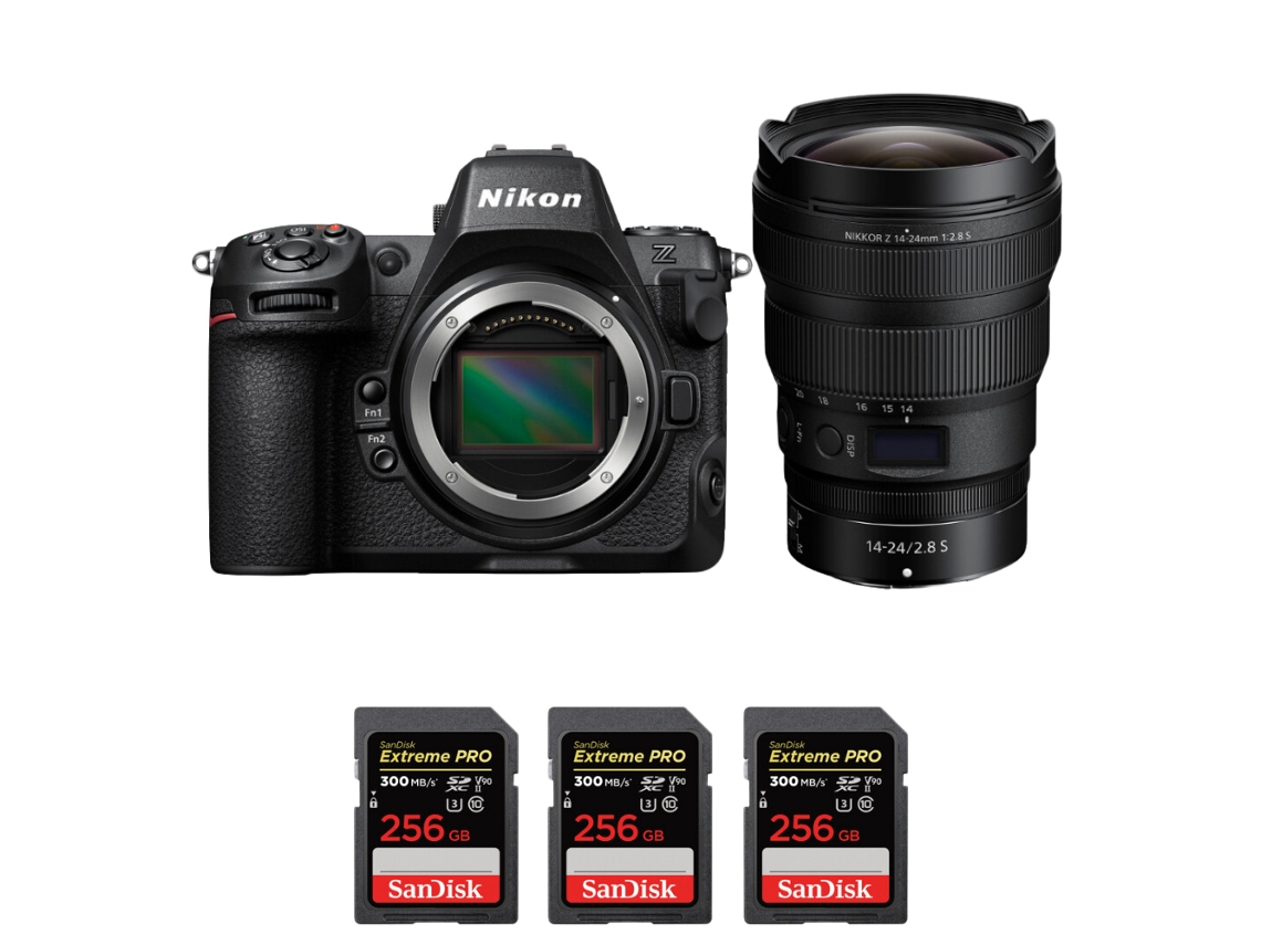 Z8 + Z 14 24mm F/2.8 S + 3 Sandisk 256gb Uhs ii 300mb/s Máquina Fotográfica Híbrida Full frame + Ebook “20 Dicas para Fotos Que Impressionam” NIKON