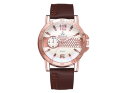 Relógio masculino moderno com pulseira de couro PU, mostrador com escala dupla, movimento de quartzo (marrom escuro)