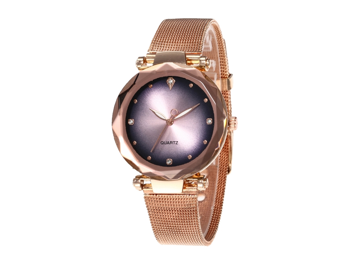 Relógio de Pulso Analógico de Quartzo com Dial Redondo em Aço para Casal Rosa Claro