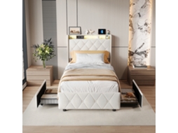 Quadro 90x200cm Da Cama, Armazenamento Do Underbed Do Sistema Hidráulico, Quadro De Dobramento Da Cama Com Conjunto Moderno, Fácil Da Cabeceira, Bege