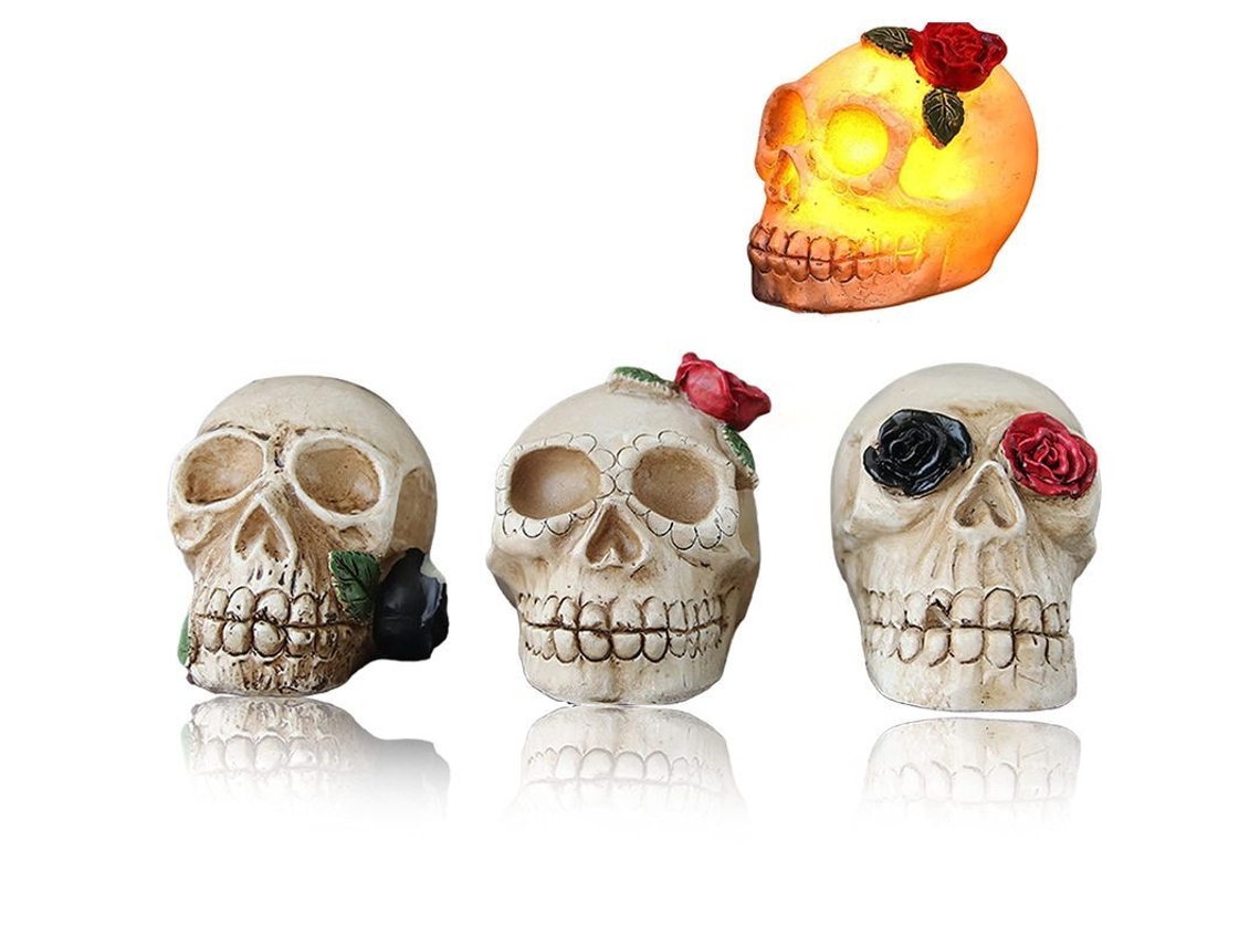 Decoração de caveira com luzes LED, 3 peças, Halloween NOVA LINE