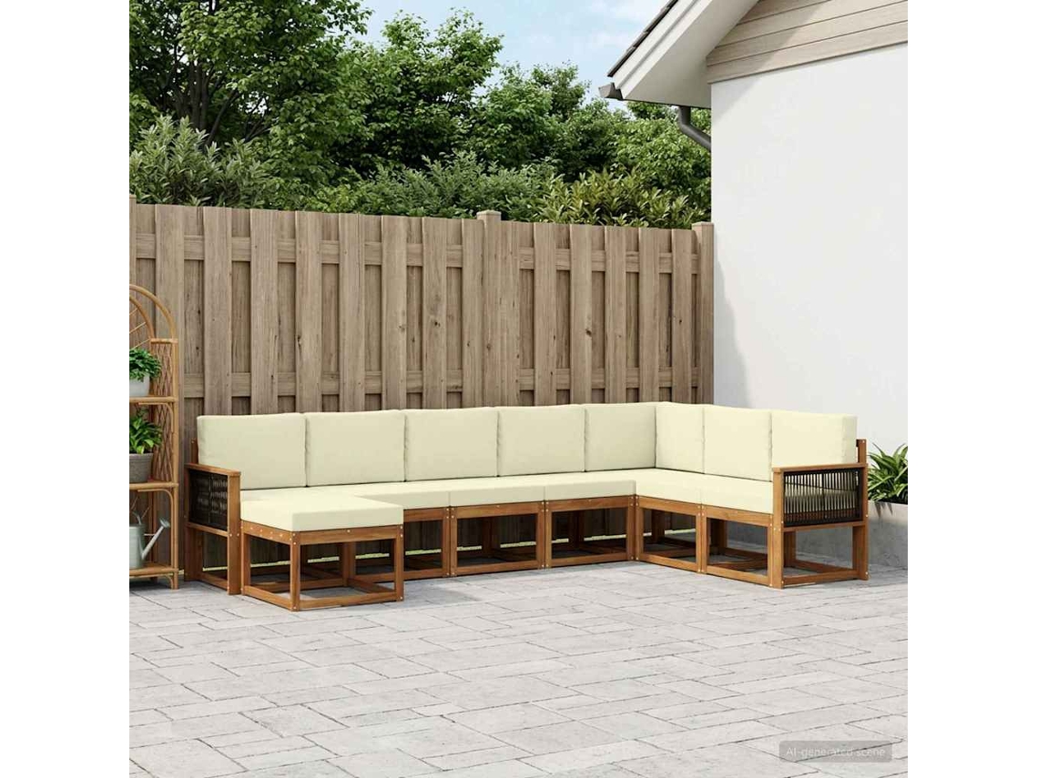 Vidaxl Conjunto De Sofás Para Exterior 8 Unid. Natural E Creme