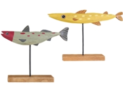 Enfeites Decorativos Peixe Madeira Resistentes Desbotamento 2 Peças Formato Amarelo Decoração Interiores GOKOCO