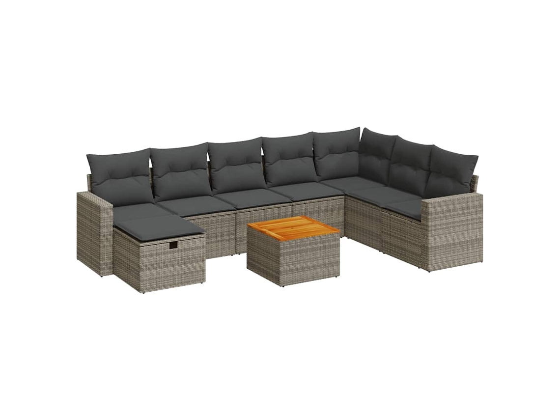 Conjunto de 9 Sofás para Jardim com Almofadões Vime Pe Cinzento MAISON EXCLUSIVE (90x200 cm)