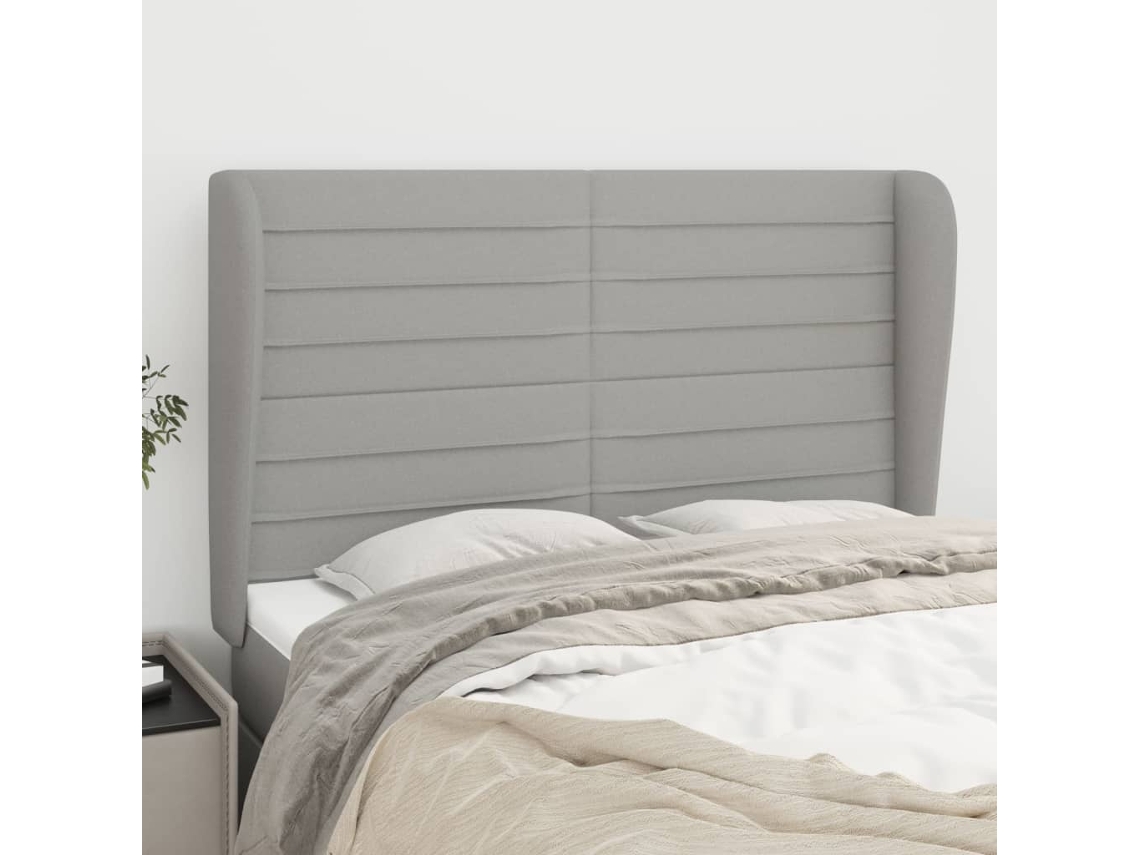 Vidaxl Cabeceira De Cama C/ Abas Tecido 147x23x118/128cm Cinza-claro
