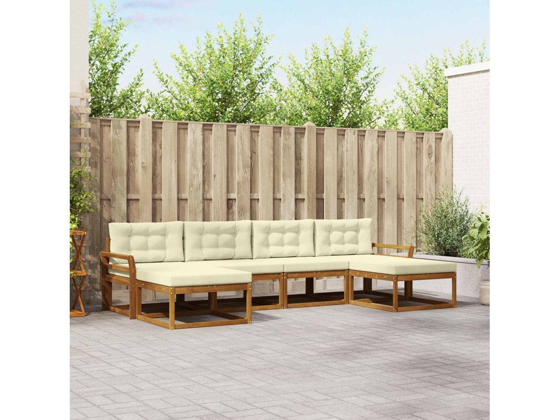 Vidaxl Conjunto De Sofás Para Exterior 6 Unid. Natural E Creme