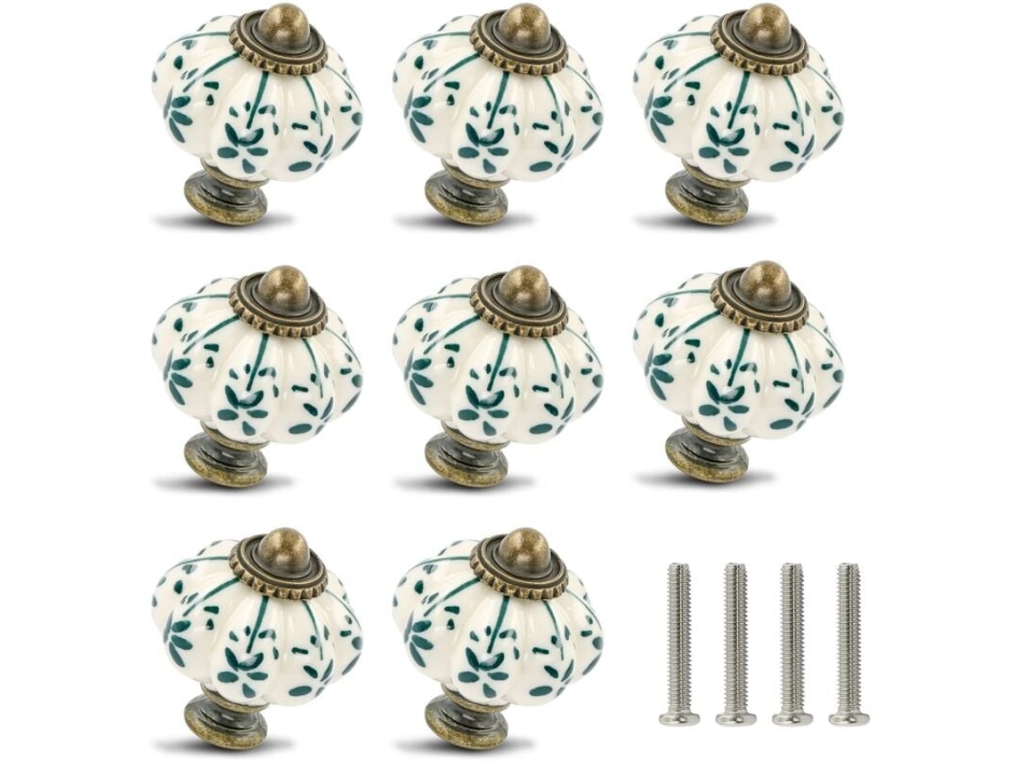 Conjunto de 12 Puxadores Cerâmica, Tons Marfim e Verde, Abóbora, para Cômoda | BRILVIBERA