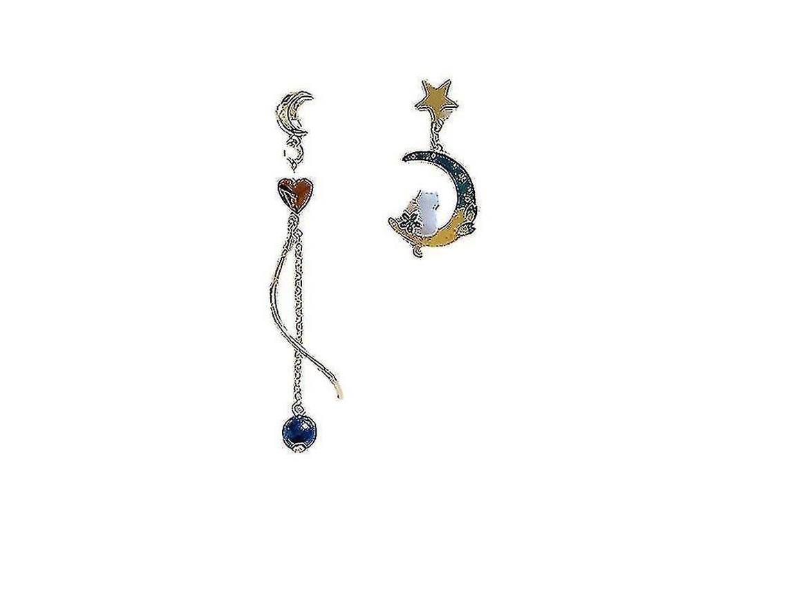 2026 aretes de Estilo Moda em Metal Dourado com Design de Estrela, Lua e Gato