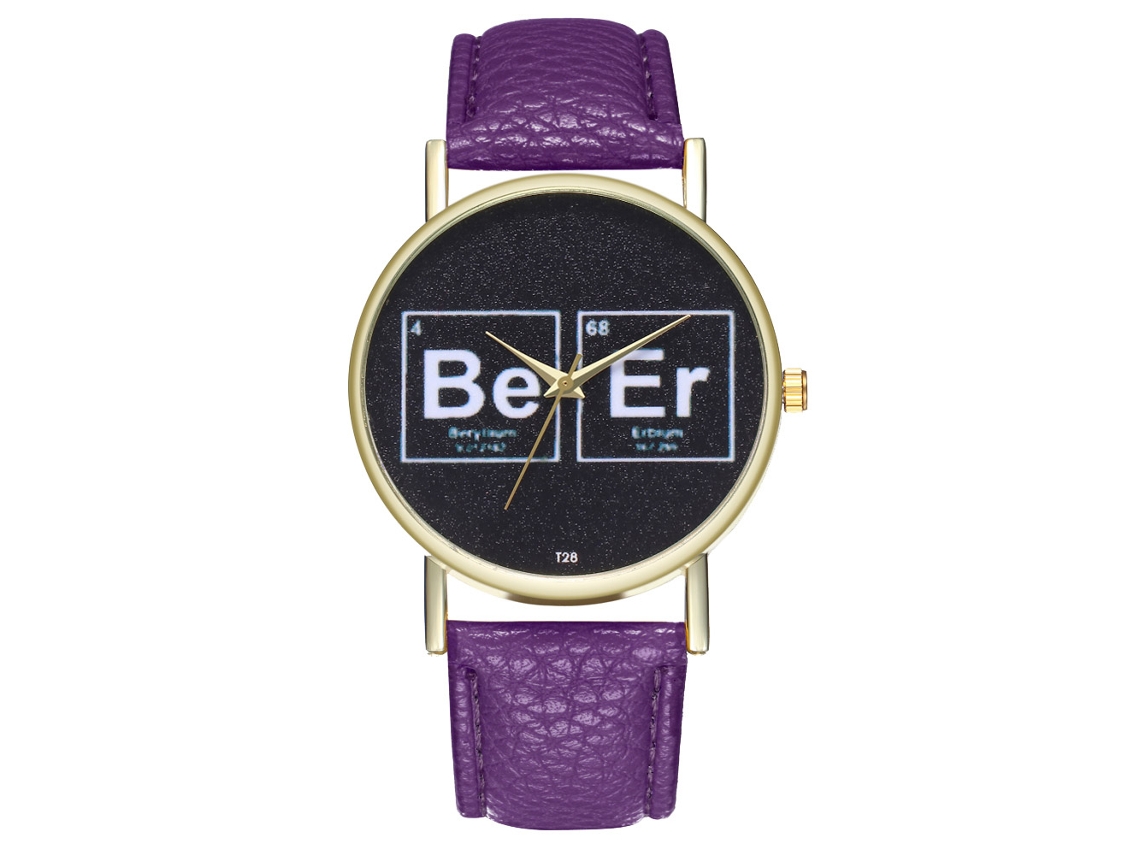 Reloj De Cuarzo Para Hombre Y Mujer Con Correa De Cuero Pu Casual Morado