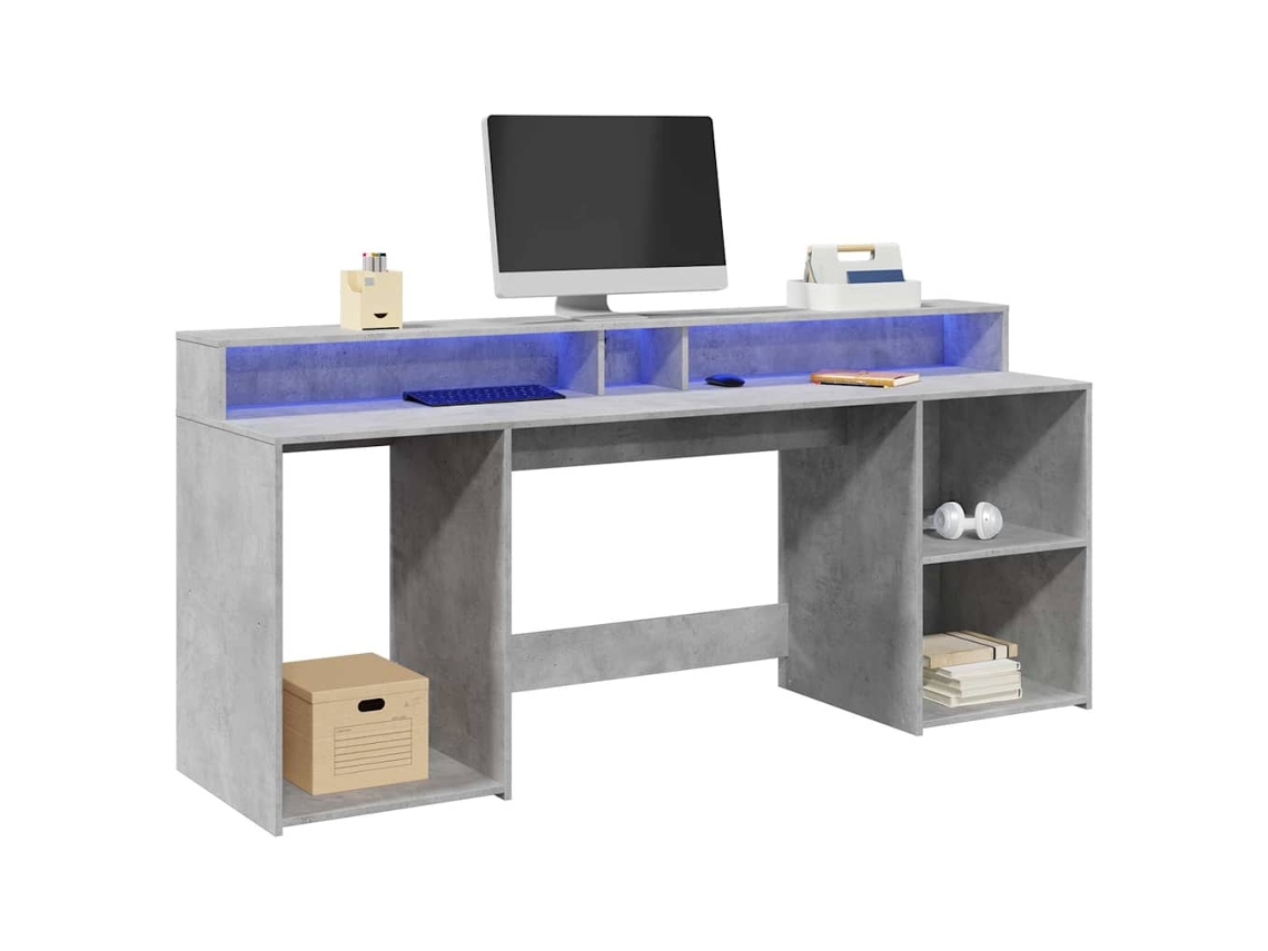 Vidaxl Secretária Luzes Led 200x55x91 Cm Deriv. Madeira Cinza Cimento