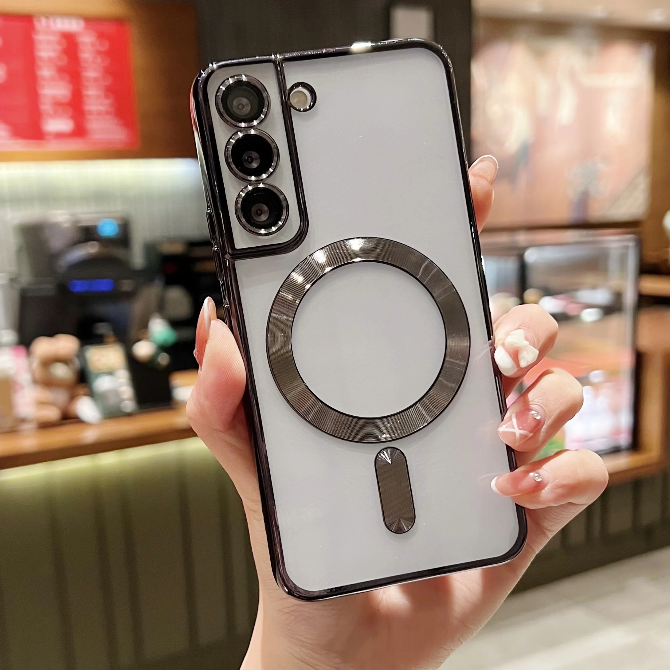 Capa Protetora Magnética (preta Para Samsung S21 Plus), Com Processo De Galvanoplastia.