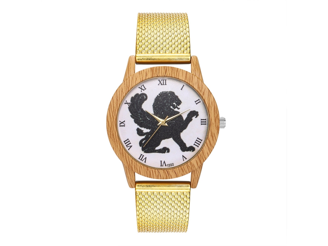 Relógio de quartzo analógico feminino e masculino Zhoulianfa com pulseira de malha de aço (dourado)