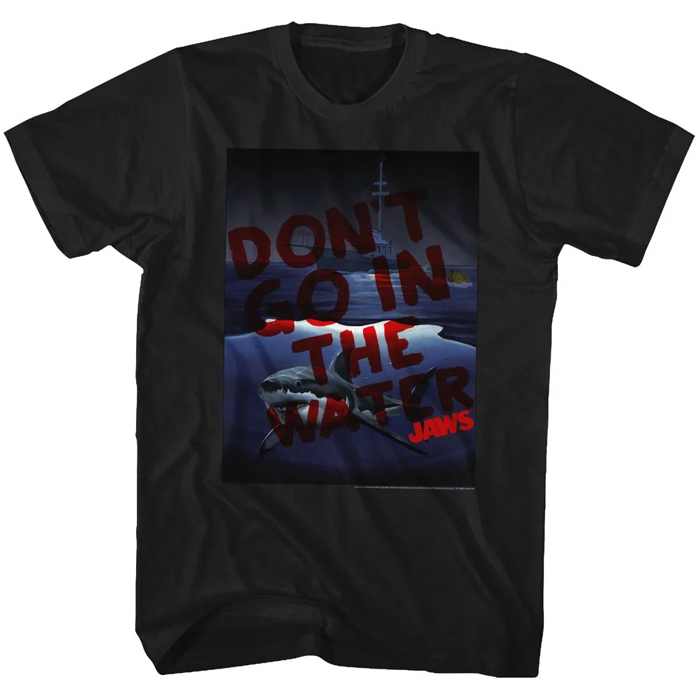 Rockinstone Jaws Movie Don't Go In Black Adult T-shirt Size:xxl
