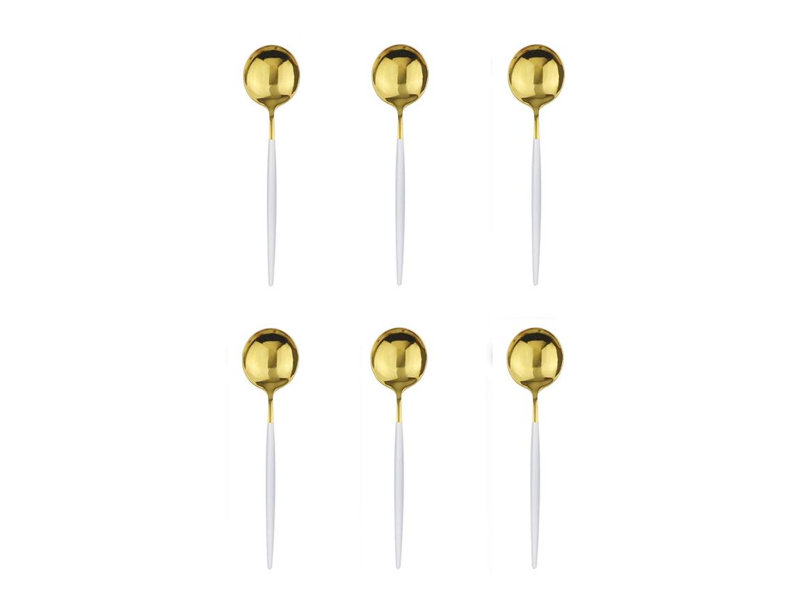 Conjunto de 6 Colheres Pequenas de Aço Inoxidável, nas Cores Preto e Dourado. MDUG (platina)